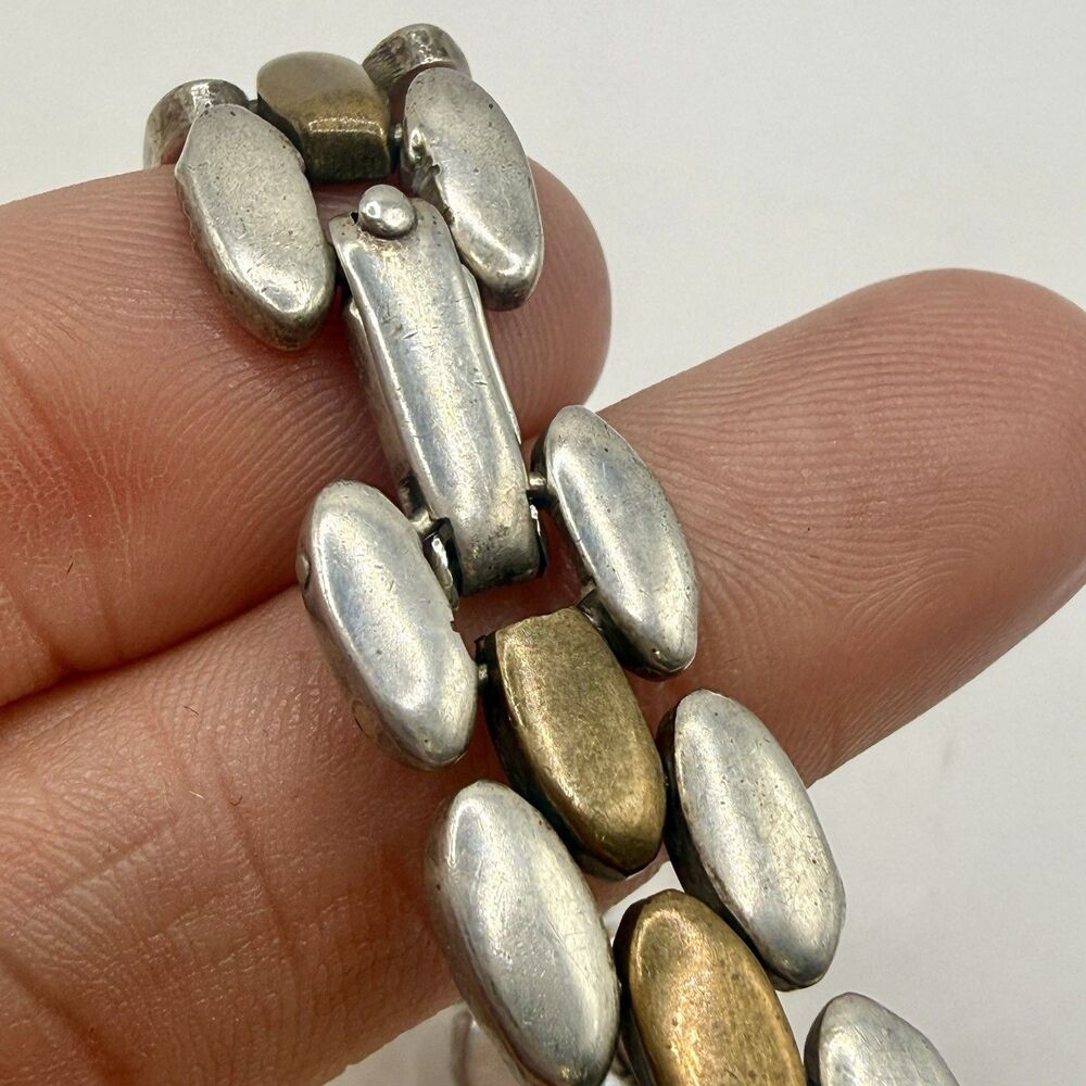 Vintage Taxco Mexico 925 IT-04 2 Tone Sterling Silver Brick Modernist Bracelet - Picture 4 of 11